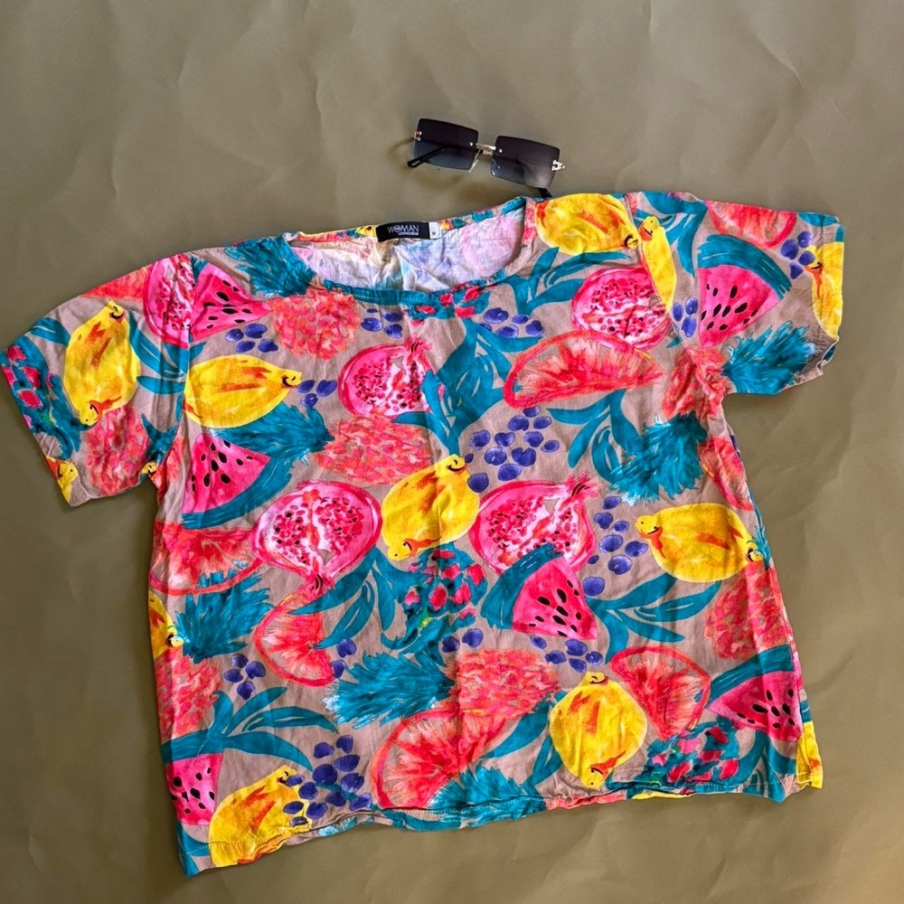 💚 retro Colorful fruit pattern top
